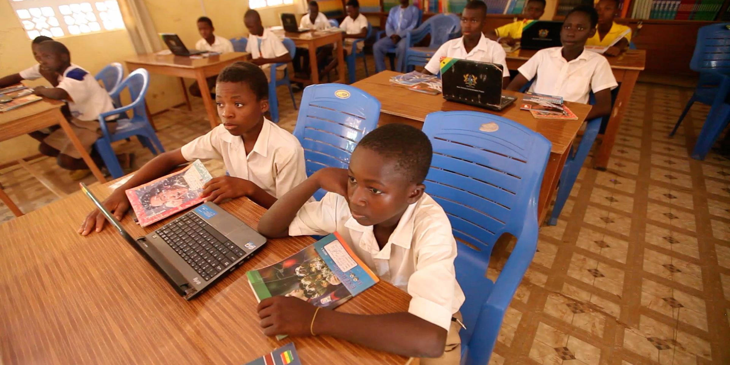 "Computer class at Gbimsi Junior High School, Savelugu, Northern Region, Ghana, May 2016 Credit: GPE/ Stephan Bachenheimer"